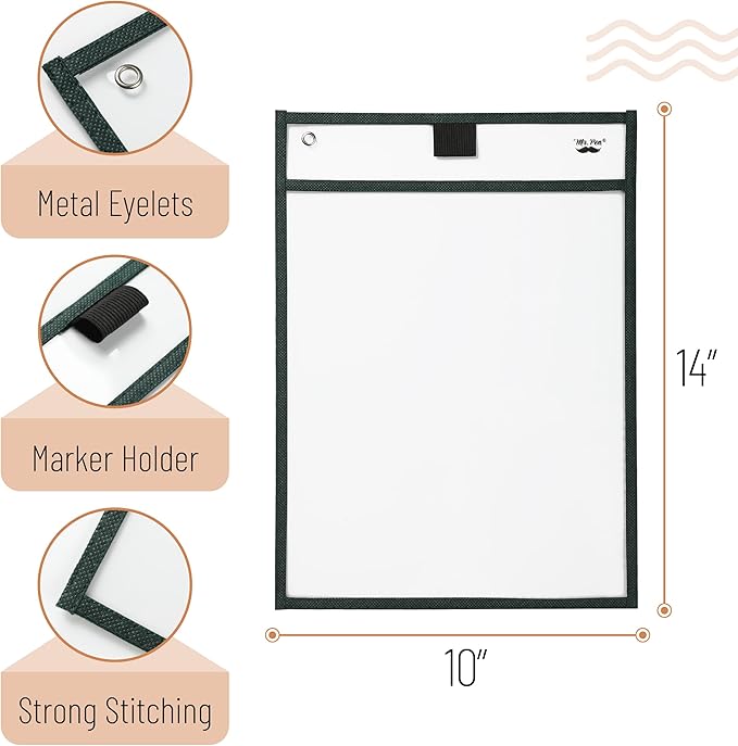 Mr. Pen- Reusable Dry Erase Pocket Sleeves, 10" x 14", 6 Pack, Desert Dusk Color, Clear Plastic Paper Sleeves, Ticket Holders, Clear Plastic Sheet Protectors, Teacher, School, Classroom Supplies