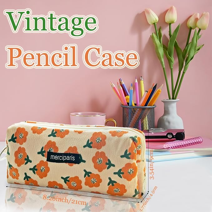Pencil Pouch Cute Pencil Case Office Storage Bag Holder Box Organizer Aesthetic Bow Flower Pattern Makeup Pouch Cosmetic Bag for Women Girls