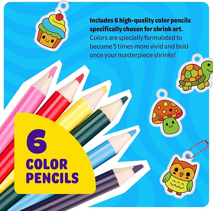 Dan&Darci Shrink Art Craft Kit for Girls and Boys Ages 6-12 - Shrink Magic Charm Making Kit with 30 Pre-Cut Shrink Plastic Templates - Kids Craft Birthday Gift for 7 8 9 10 Year Olds