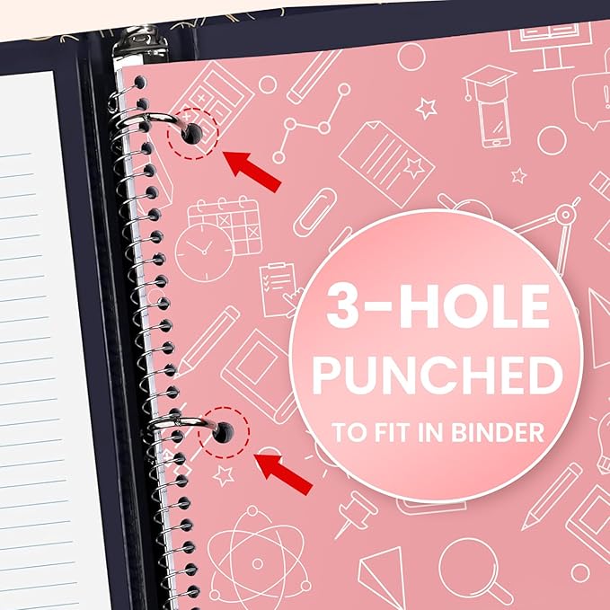 Oucaru Spiral Notebooks, 3 Pack, 1-Subject, College Ruled Paper, 8" x 10-1/2", 70 Sheets per Notebook, Spiral Notebooks for School, Office, Home, Writing