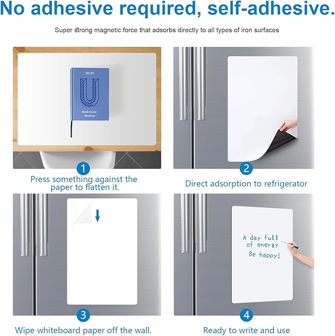 Magnetic Fridge White Board Paper, 8" x 12" 2 Pack Small Dry Erase Board Sheet for Organizer and Planner, Kitchen Refrigerator Whiteboard for Family to-do List, Includes Markers and Eraser