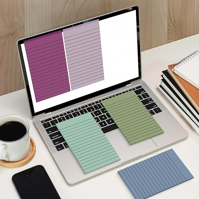 Yinder 8 Pack Pastel Transparent Sticky Notes Translucent Clear Lined Self Stick Note, Back to School Gifts for Bible Tabs, Book Tabs, School Supplies Office, 30 Sheets/Pack, 4 x 6'' (Morandi Color)