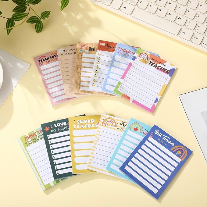 Pajean 12 Pcs End of Year Teacher Gifts Teacher Appreciation Notepad Gift Sets Lined Notepads to Do List Memo Notepads for Graduation Present Colored Cute Sticky Paper Notes Supplies(Rainbow Style)