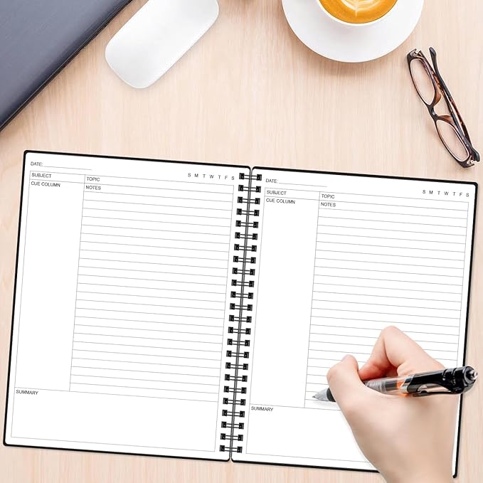 Yaridar A4 Cornell Notes Notebook - Spiral Cornell Notebooks for Note Taking, Subject College Ruled Notebook Steno Pads for Office/School/College/Home, 8.5" x 11", Black