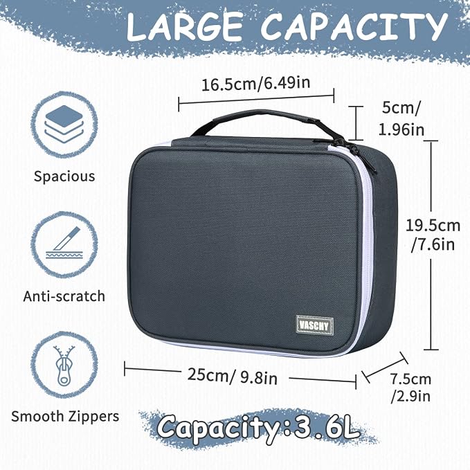 VASCHY Large Pencil Case, Art Color Pencils Pouch with Detachable Layers Multiple Zip Pockets for School Office Stationary Organization Dark Gray