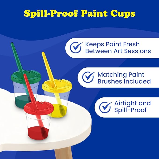 EXTRIC Washable Paint for Kids, (6 Colors of 8 oz) Kids Tempera Paint 6 Paint Cups & 6 Brushes Non-Toxic Mess-Free Finger Painting for toddlers & Kids, Art Supplies