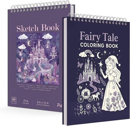 Fuxi Coloring Books for Ages 8-12 Girls, 50 Sheets (73lb/120gsm) Blank Paper Drawing Pad + 50 Designs Blank Paper for Coloring.