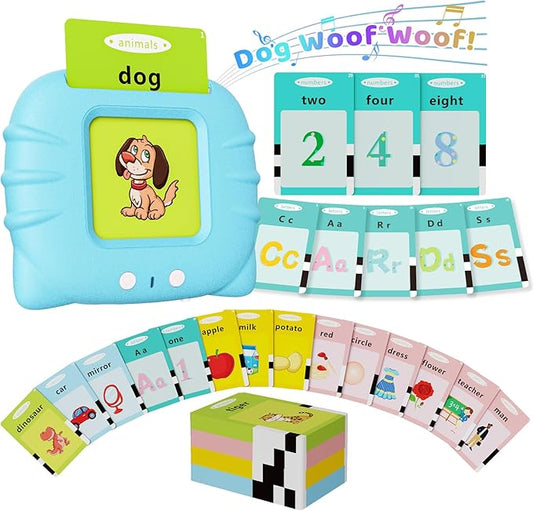 Aullsaty Talking Flash Cards for Toddlers 1-3, Upgraded 248 Sight Words Montessori Speech Therapy Toy, Autism Sensory Educational Learning Toys, Birthday Gift for Boys Girls (Blue)