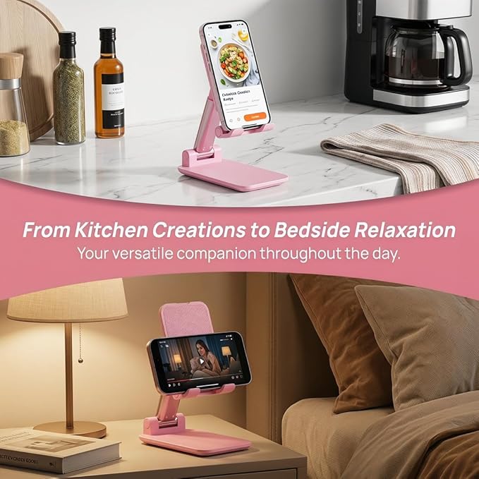 Phone Stand, Angle HeightAdjustable Cell Phone Holder withSilicon Pad for Desk Fully ForldableMobile Phone Holder Compatible withAll Mobile Phones