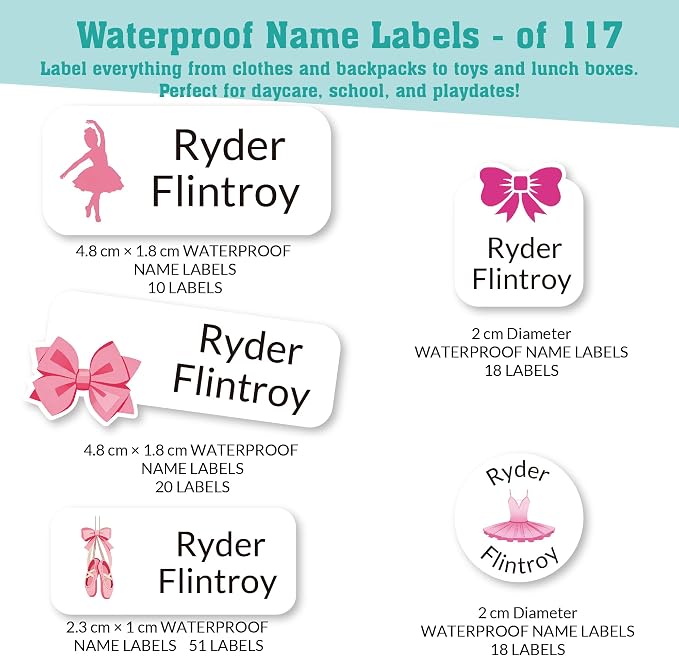Personalized Daycare Name Labels for Kids (117 Labels) - Custom Durable Waterproof Name Stickers for Clothing Tags, Water Bottles, Lunch Boxes, and School Supplies - Dishwasher, Washer