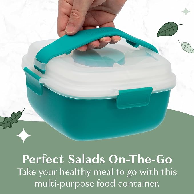 Goodful Stackable Lunch Box Container, Bento Style Food Storage with Removeable Compartments for Sandwich, Snacks, Toppings & Dressing, Leak-Proof and Made without BPA, 56-Ounce, Teal