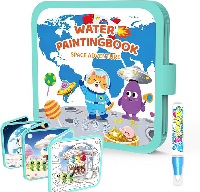 K'ONLE Reusable Water Coloring Books for Toddlers, Clean & Easy Painting & Doodle Book Toys for Kids Ages 1-3, 2-4 | Paint with Water Activity Book, Travel Gift for Boys & Girls-Space
