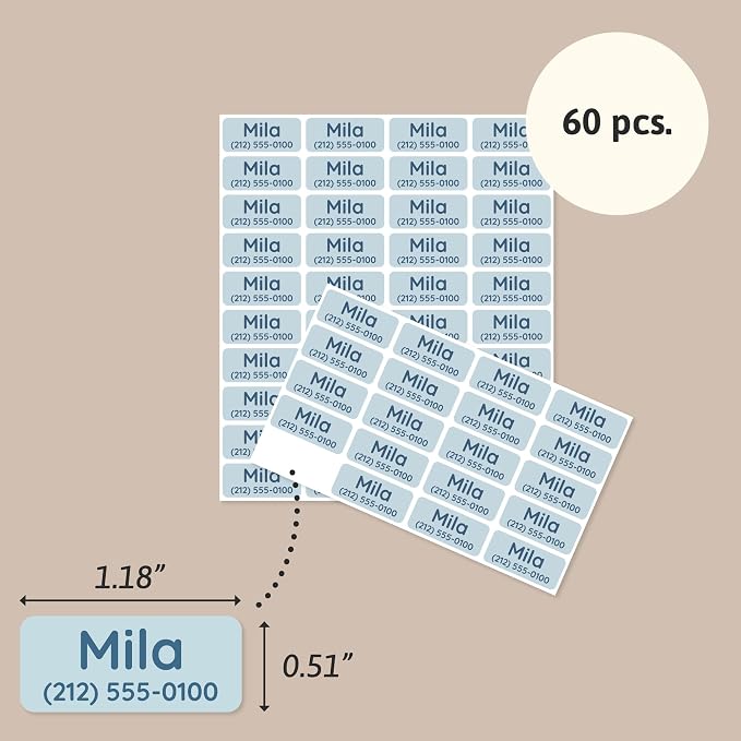 TeddyLabels - Clothing Labels for Nursing Home (60) – Self-Adhesive Name Tags for Clothes and Personal Items. Personalized Labels for Daycare, Nursing Homes, and Laundry Use - Light Blue