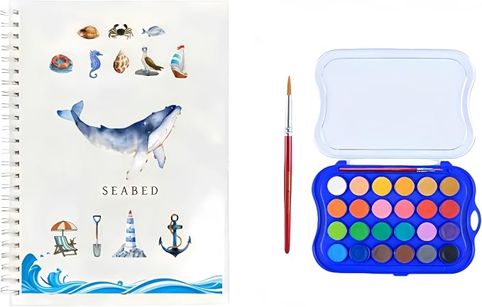 24 Colors Watercolor Book with Paint，Beginner Watercolor Workbook Kit, Watercolors Workbook (Underwater -24 Colors)