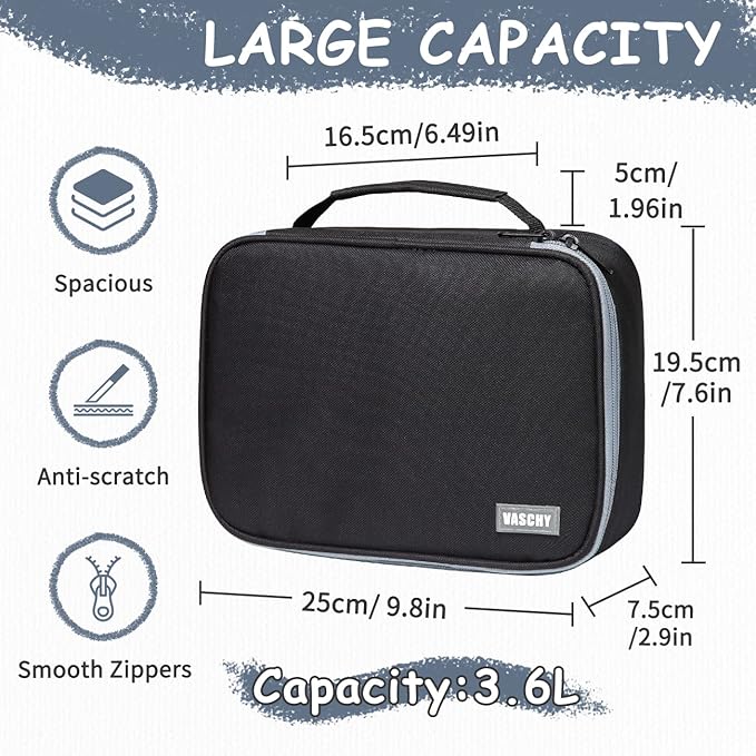 VASCHY Large Pencil Case, Art Color Pencils Pouch with Detachable Layers Multiple Zip Pockets for School Office Stationary Organization Black