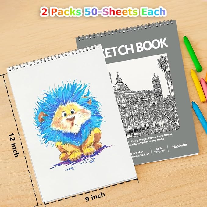 9" x 12" Sketch Book, 2-Pack 50 Sheets Spiral Bound Art Sketchbook, Acid Free Artist Drawing Book Paper, Art Supplies for Kids, Craft Activities, Sketch Paper for Drawing Coloring Sketching(Green)
