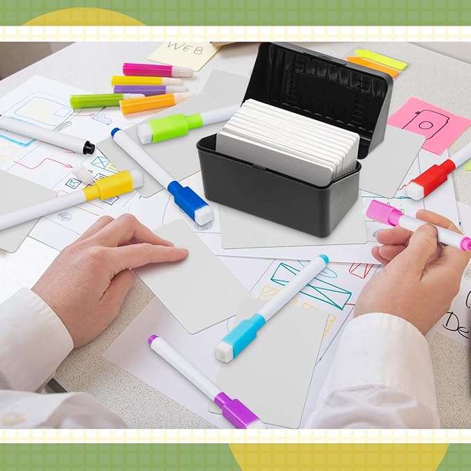Harloon 100 Pcs Dry Erase Index Cards 4 x 6 Inch Laminated Reusable Dry Erase Note Cards Sheets for Office home housework to Do List(White)