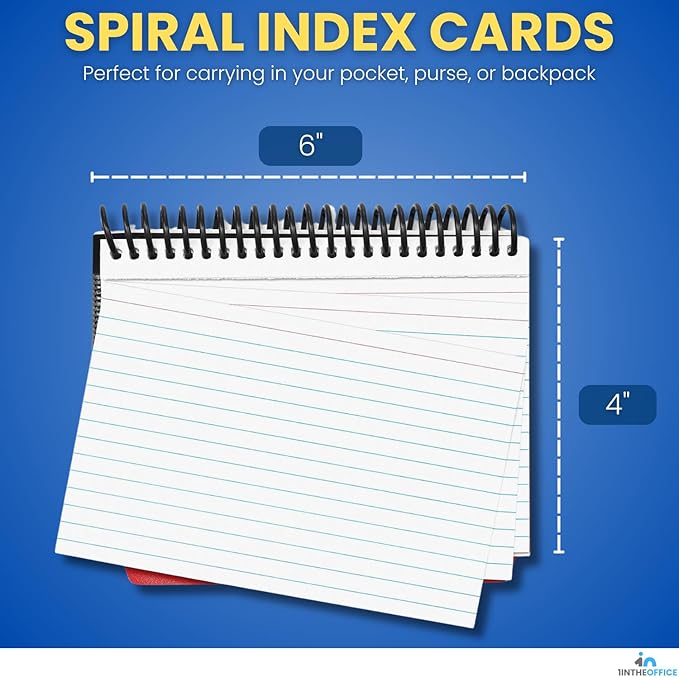 1InTheOffice Index Cards 4 x 6 Ruled, Spiral Bound, 120 White Cards/Spiral, 4 Pack (4)