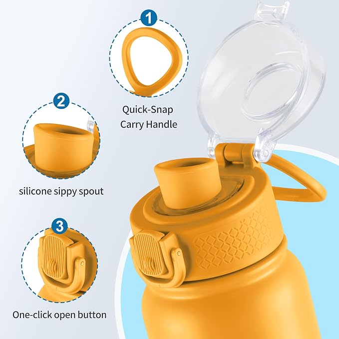 GOPPUS 20 Oz Insulated Stainless Steel Water Bottle BPA-Free Sports Water Bottle, Great for Travel, with Chug Lid - Leak & Sweat Proof with Anti-Dust Lid(Orange)