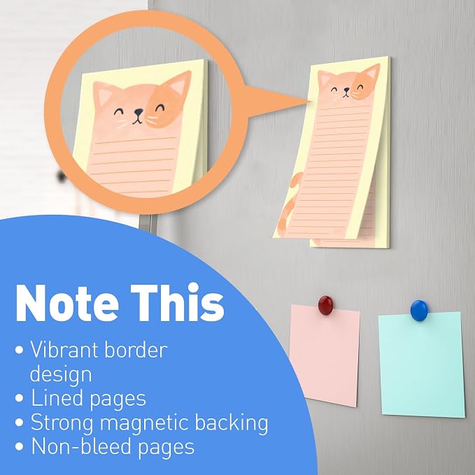 Sweetzer & Orange Magnetic Notepads for Refrigerator 4 Pack, Sticky notes for Fridge Sets - Sticky Journals for Freezer - Magnetized memo sheets for cooler - 3.5” x 7”, 45 Pages