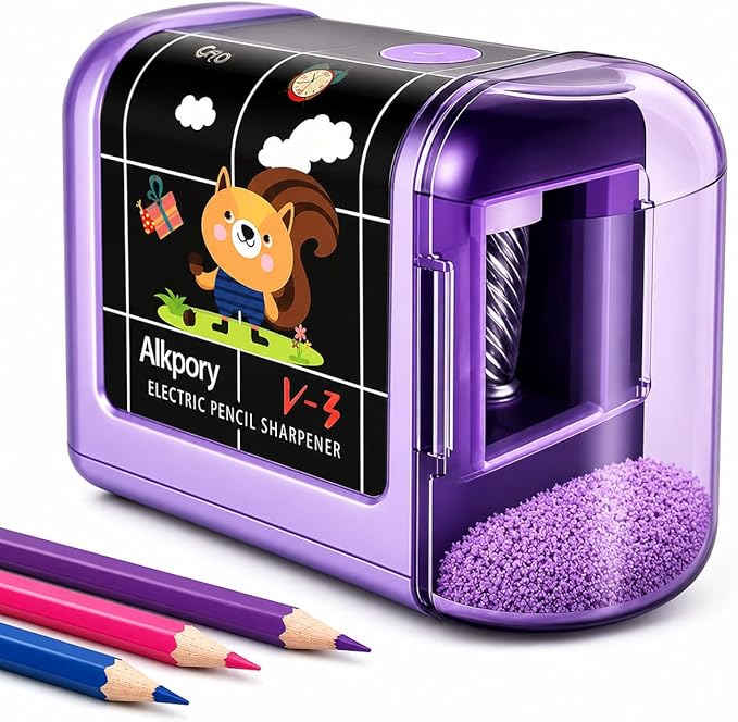 Battery Operated Electric Pencil Sharpener for Kids, Auto Stop Safety Switch, Fast Pencil Sharpener for No.2 and Colored Pencils, Portable Desk Sharpener for School, Home, Office, Purple