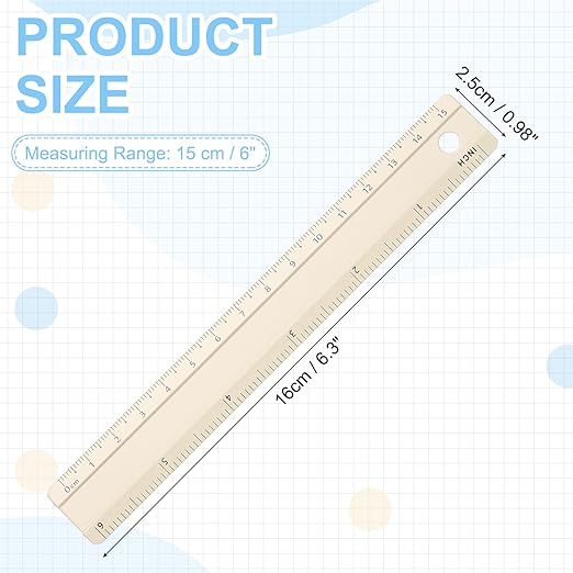 PATIKIL Metal Ruler 6 Inch/15cm, 1 Pcs Aluminum Straight Edge Ruler, Dual Scale Measuring Tool with Inch/Centimeter Scales & Hole for Math Office Drawing Engineering Home, Yellow