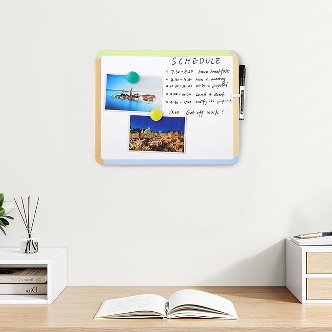 Mr. Pen- Dry Erase Board, 14” x 11” with a Black Dry Erase Marker, Citrus Frame, Small Mini White Board for Students, Fridge, Wall, Locker, Includes Double Sided Tapes