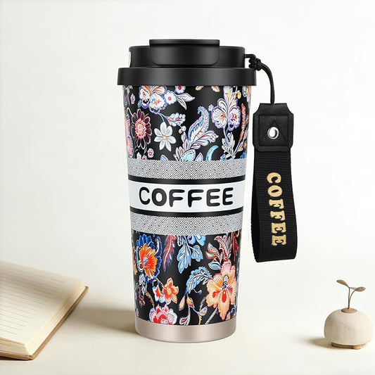 Stainless steel insulated Tumbler Portable leak-proof coffee mug 18oz sports water Bottle suitable for car cup holder BPA-free insulated water bottle for sports，school，travel，Colorful black