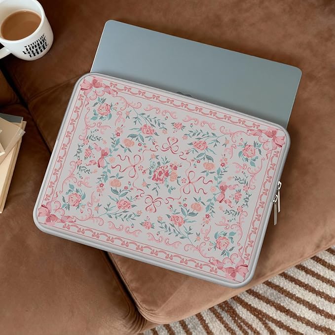 iCasso Laptop Sleeve 13 inch for MacBook Air 13-13.6 inch,Cute Laptop case for MacBook Neo/Pro 13 inch, Slim Protective Travel Carrying Case Sleeve for 14 inch Chromebook, HP, Retro Bow Pink