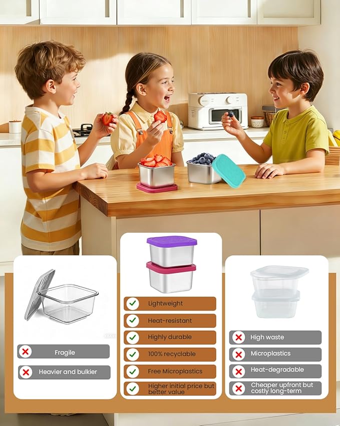 12Pack Small Stainless Steel Snack Containers with Lids, 6oz & 2oz Reusable Leakproof Sauce Condiment Cups, Salad Dressing Containers To Go for Adults LIttle One Lunch, Bento Box, Picnic and Travel