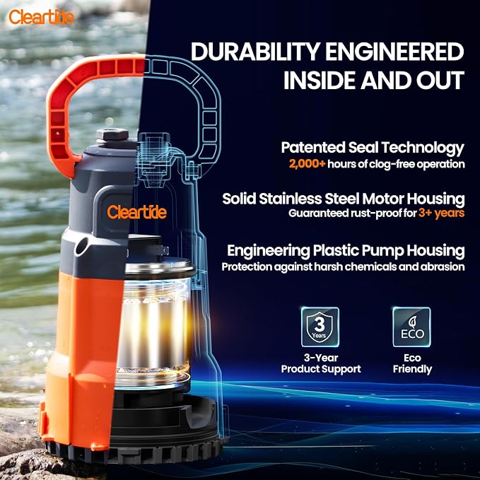 Submersible Utility Water Pump, 1/2 HP 3060 GPH Sump Pump, Portable Plug and Work for Pond, Garden Watering, Pool or Hot Tub Water Transfer