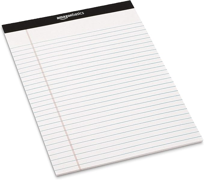 Amazon Basics Legal/Wide Ruled 8-1/2 by 11-3/4 Legal Pad, White, 600 Count (12 Pack of 50 Sheets)