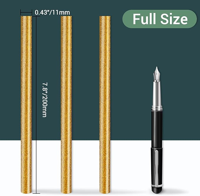 Glitter Gold Hot Glue Sticks, Manarty 8" Long x 0.43" Dia Full Size Hot Melt Glue Sticks Colored, High and Low Temp Adhesive Glue Sticks Large for Crafting, DIY, Decoration, Sealing Wax Stamp, 24 PCS