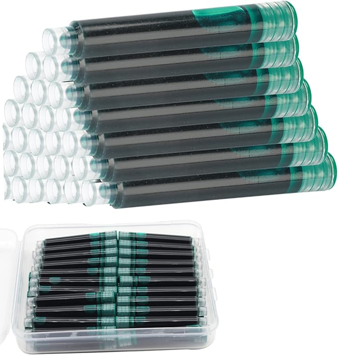 35 Pieces Ink Cartridges for Fountain Pen with Storage Box, 3.4 mm Bore Diameter, Dark green