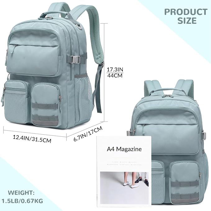 Lohol Water Resistant Backpack with Multifunctional Pockets for Teens, Durable Bookbag fits 15.6 inch Laptop for School Travel College, 25L (Blue)