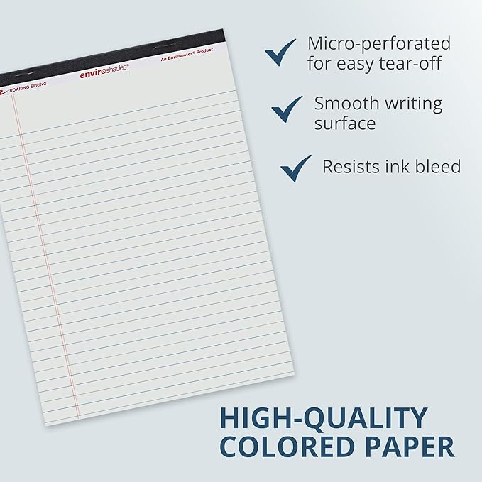 ROARING SPRING Enviroshades Gray Legal Pads, 36 Pack, Legal Ruled Recycled Colored Writing Note Pads, 8.5" x 11", 50 Sheets, Perforated Paper, Made in USA, Memo Pad For School & Office