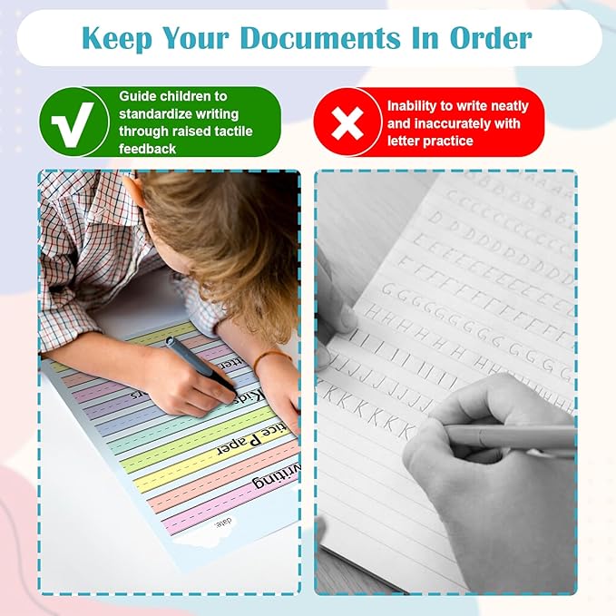 100 Sheets Multi-Color Raised Line Paper for Handwriting Practice, Wide Ruled Kindergarten Writing Paper, Double Sided, 8.5x11 inches, Educational Style