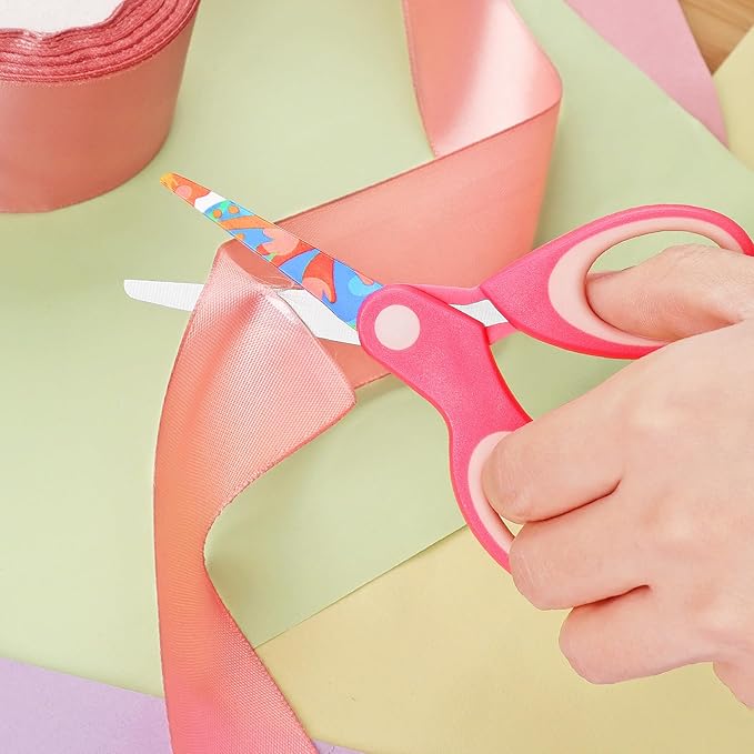 Asdirne Left Kids Scissors, Safety Children Scissors with Blunt Tip, Blades with Pattern, Great for Home and School, Assorted Color, 13.5cm, 3 Pack