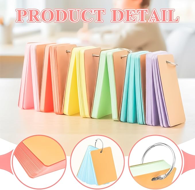 300 PCS Flash Cards 2 x 3 Inch Index Cards with Ring,Portable Blank Note Card Flashcards,Mini Blank Flash Cards Colorful Note Pad 2 x 3 Index Study Notecards for School Office Supply