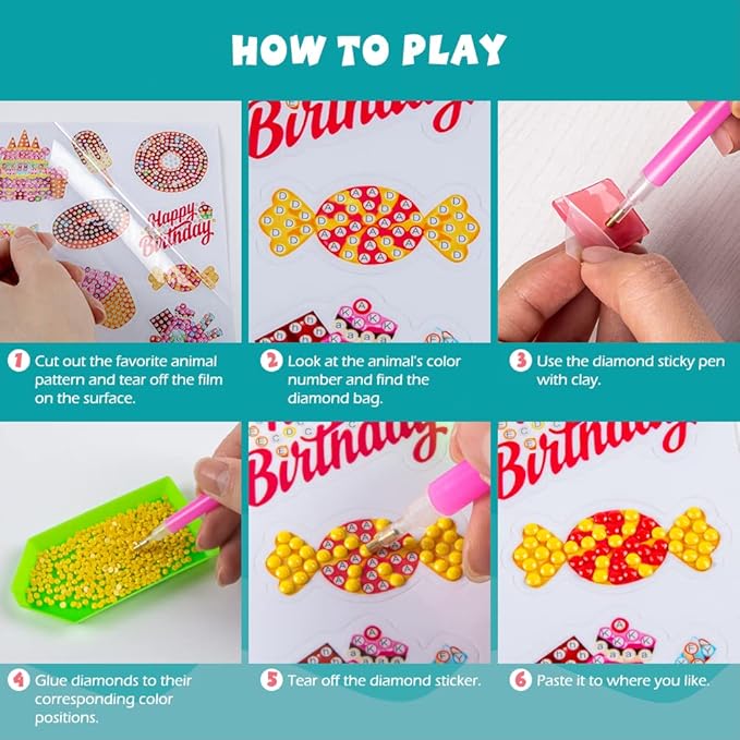 Labeol Diamond Art Kits for Kids Boys and Girls Ages 6-8-10-12 Easy to DIY Creative Diamond Art Sticker Craft by Numbers Kits for Kids and Adult Beginners (Sweet)