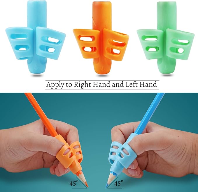 Pencil Grips, Pencil Grips for Kids Handwriting, Children Pen Writing Aid Grip Set Posture Correction Tool for Kids Preschoolers Children, Hollow Ventilation Design, 3 Pack