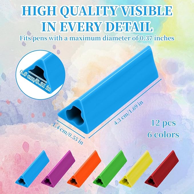 12PCS Triangle Pencil Grips for Kids Handwriting, Ergonomic Pencil Gripper for Toddlers & Preschoolers, Writing Posture Correction Aid, Universal for Righties & Lefties, 6 Assorted Colors