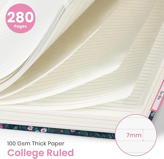 Large Spiral Notebook with Dividers & Tabs, 8.5" x 11" Hardcover 5 Subject Notebook for Work, 280 Pages, College Ruled, Cute Journal for Women, Perfect for Study & Office Note Taking, Twilight Bloom
