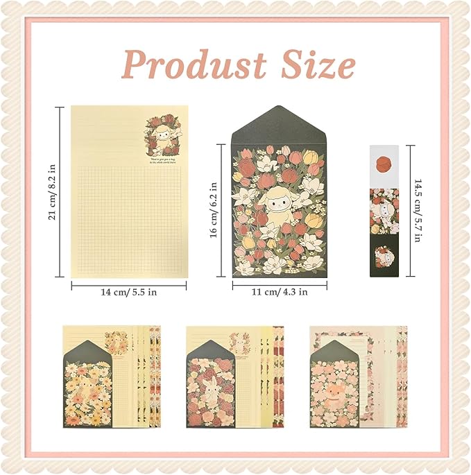 48 Pcs Stationery Paper Envelopes Set Includes 24 Lined Writing Paper & 12 Envelopes with 12 Stickers, Cute Cat Animal Love Letter Writing and Stationery Paper Envelopes(4Style)