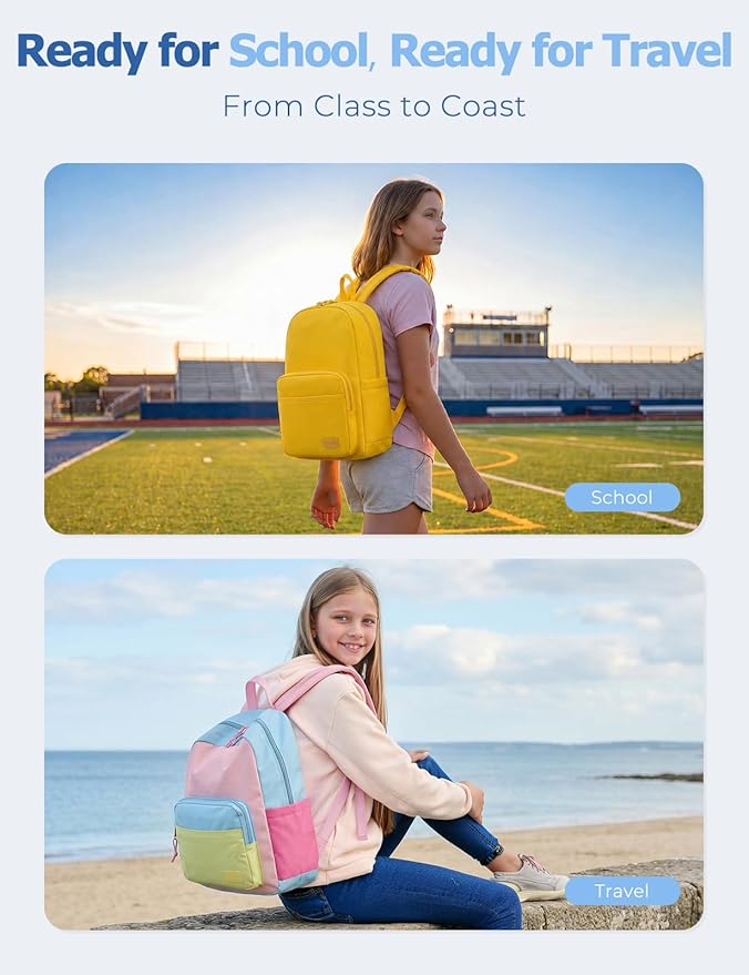 VASCHY School Backpacks, Lightweight Bookbag Schoolbag for Boys Girls Casual Basic Simple Daypack for Women Yellow