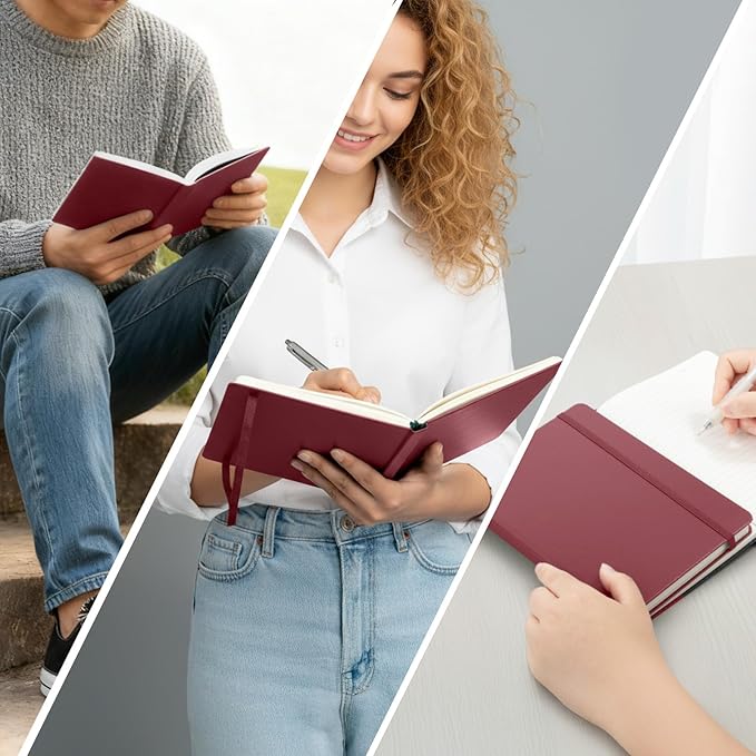 M&G Lined Journal Notebook, 160 Pages, A5 Medium Size 5.6" x 8" for Men Women, 100GSM Thick College Ruled Paper for Journaling, Writing, Work & Office, Leather Hardcover, Burgundy