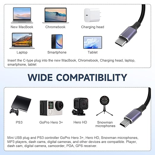 TI 84 Cable Compatible with Texas Instruments TI-84 Plus, TI-84 Plus CE, TI-84 Plus C Silver Edition, TI-89 Titanium, TI-Nspire CX II, TI-Nspire CX II CAS, TI Nspire CX CAS Graphing Calculator, 3.3ft