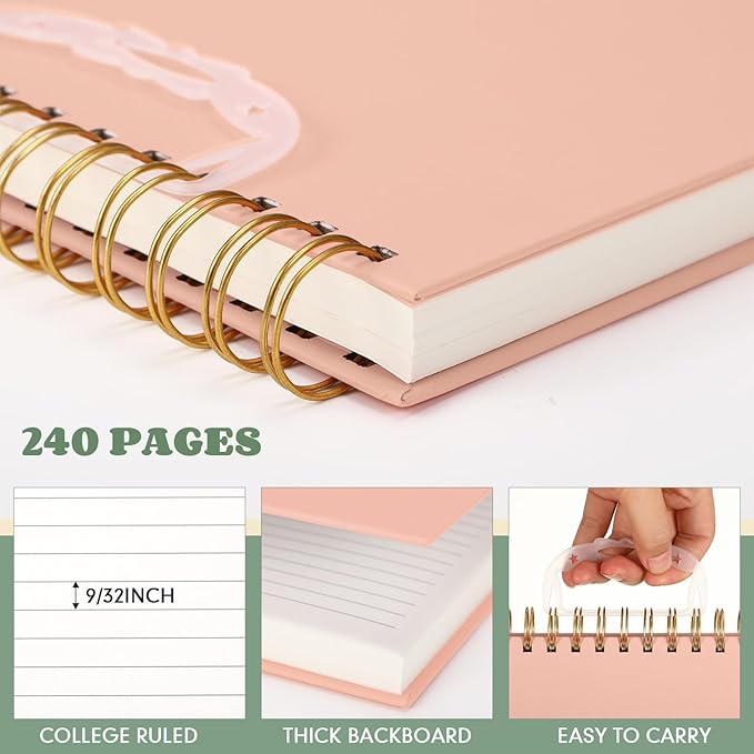 Resurhang 3 Pack Top Spiral Notebook 7"x10" Hardcover Steno Pads 240 Pages(120 Sheets) college Ruled Waterproof Cover Notepad Left-handed Notebooks for Work School Office (Aesthetic Color)