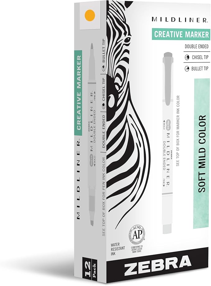 Zebra Pen Mildliner Dual-Tip Highlighters, Broad and Fine Tips, Ideal for Bible Highlighting, No Bleed, School Supplies, Teacher Supplies, and Office Supplies, Gold Ink, 12-Pack (78350upc)