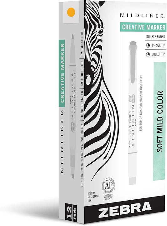 Zebra Pen Mildliner Dual-Tip Highlighters, Broad and Fine Tips, Ideal for Bible Highlighting, No Bleed, School Supplies, Teacher Supplies, and Office Supplies, Gold Ink, 12-Pack (78350upc)